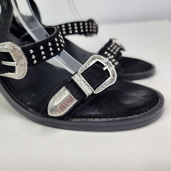 ASOS Western Studded Open Toe Strappy Chunky Heels Womens Size 7 Black Silver - Picture 5 of 14